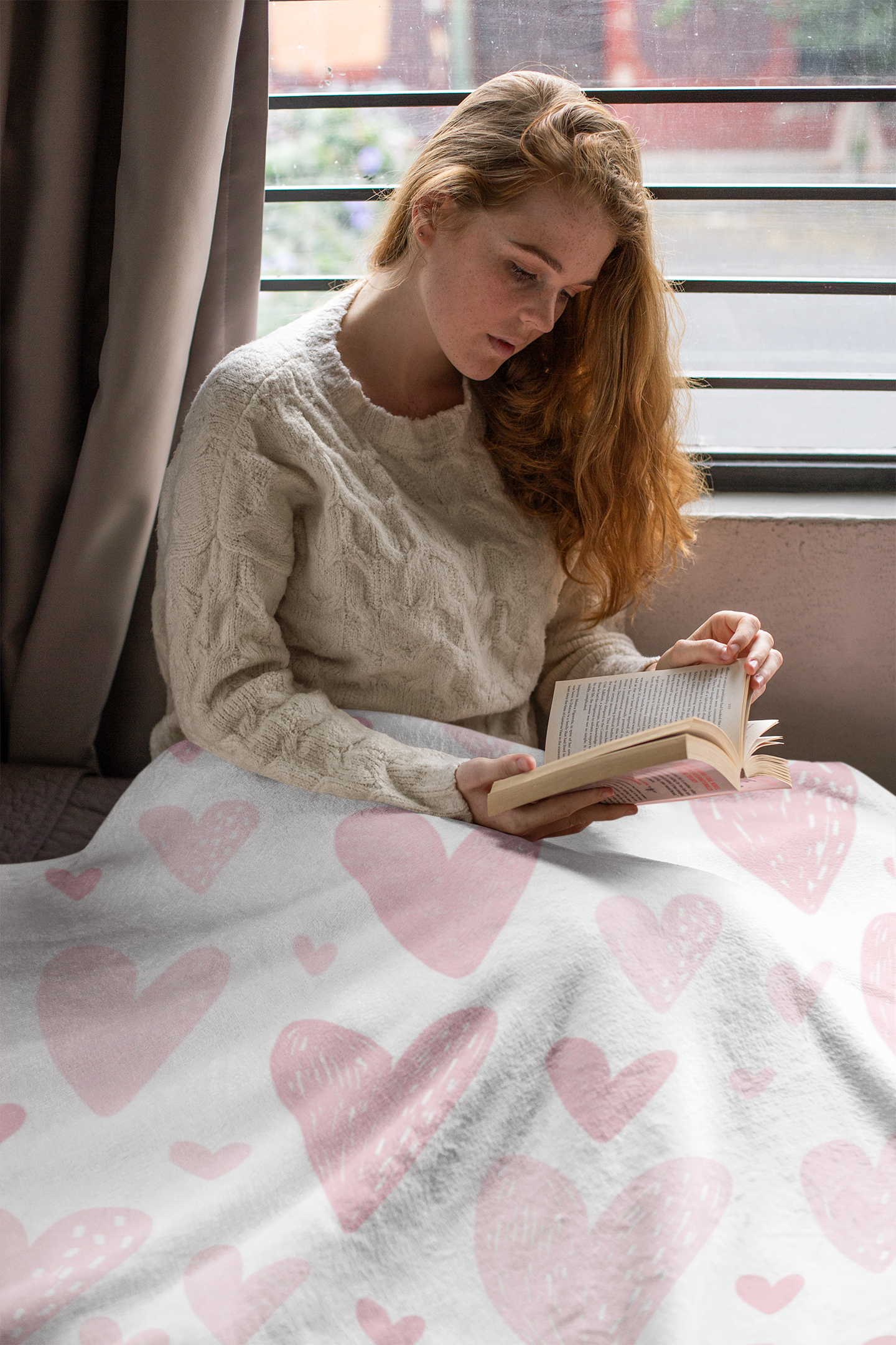 Pink Heart Reading Blanket - Fleece or Sherpa